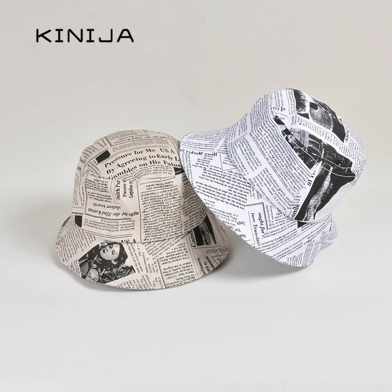 Новинка В стиле ретро газета Хлопок Ведро Шляпа Панама летние Боб головные уборы