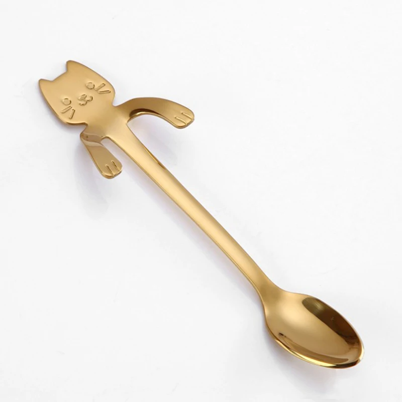11.5cm Gold Ложки для кофе из нержавеющей стали, чайные ложки, ложки «кошка», чайная ложка для размешивания кофе десертный суповой ложки, длинные и короткие ручки - Цвет: 11.5cm Gold
