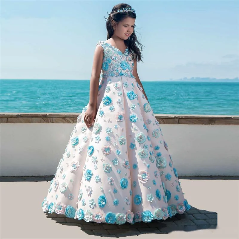 

Новые платья для девочек с цветами для свадеб, платья Daminha, Детские наряды 2021, бальное платье, розовые платья для первого причастия для девоч...