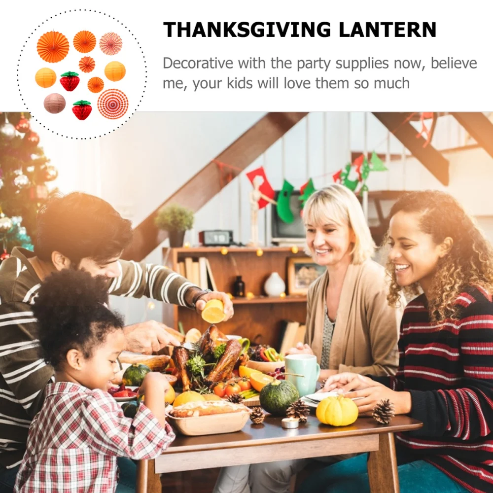 

1set Thanksgiving Paper Fan Decoration Set Paper Lantern Party Layout Supplies