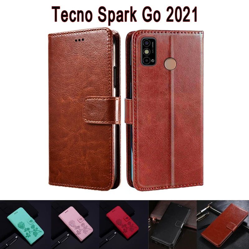 Флип кошелек для Tecno Spark Go 2021 кожаный чехол книжка с подставкой Магнитный