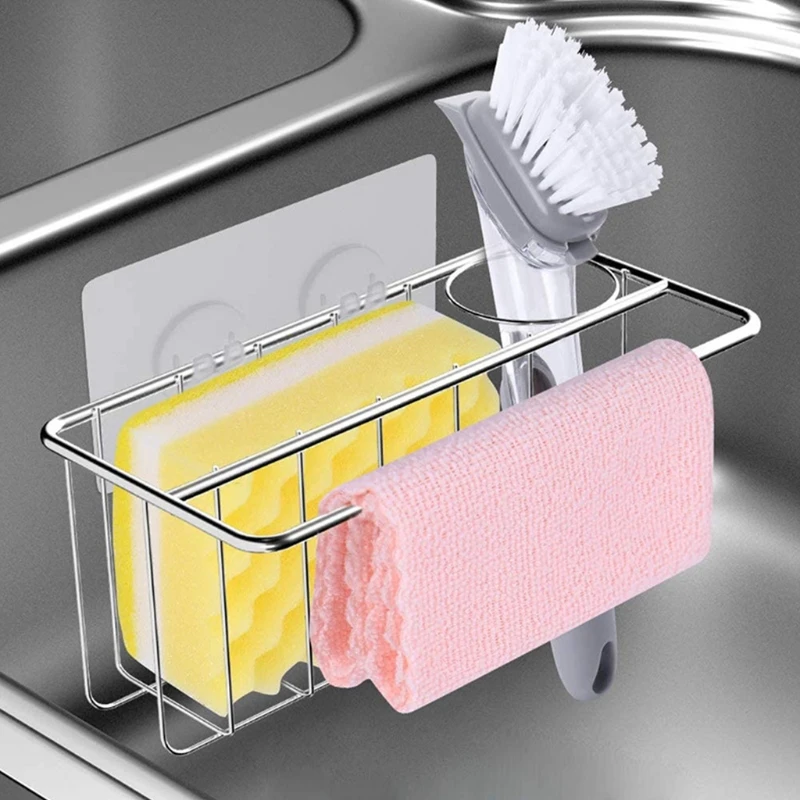 

kitchen Sink Sponge Frame Dual-purpose Storage Shelf Stainless Steel Soap Rag Dishcloth Holder Easy to Clean