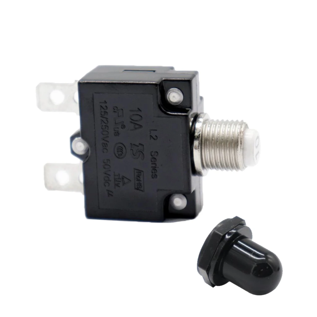 

10 Amp Push Button Circuit Breakers with Black Waterproof Button Cover, DC 50V AC 125-250V