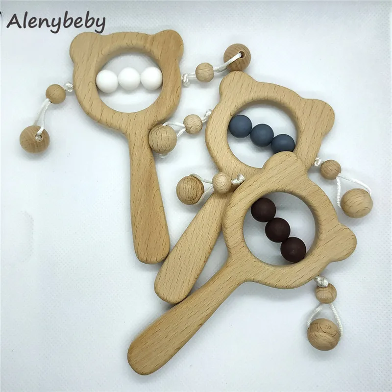 1 шт. Бук деревянная погремушка игрушки силиконовые бусины Прорезыватель для