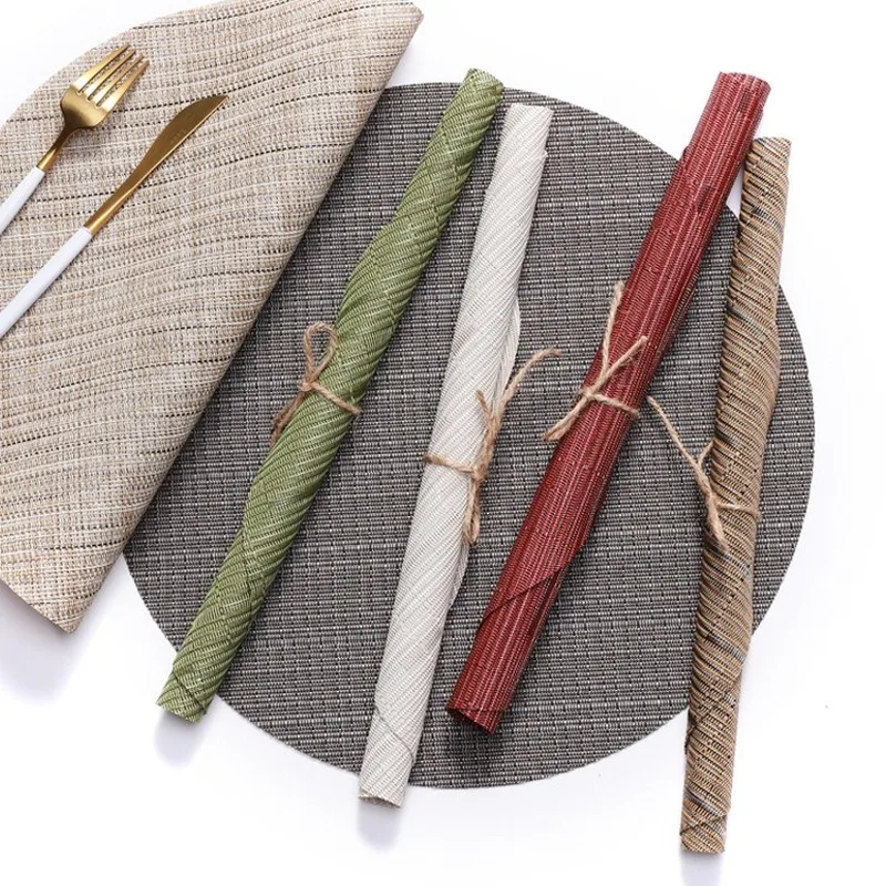 

35 см круглая подставка из ПВХ для еды бамбуковый узор экологическая изоляция коврик для посуды