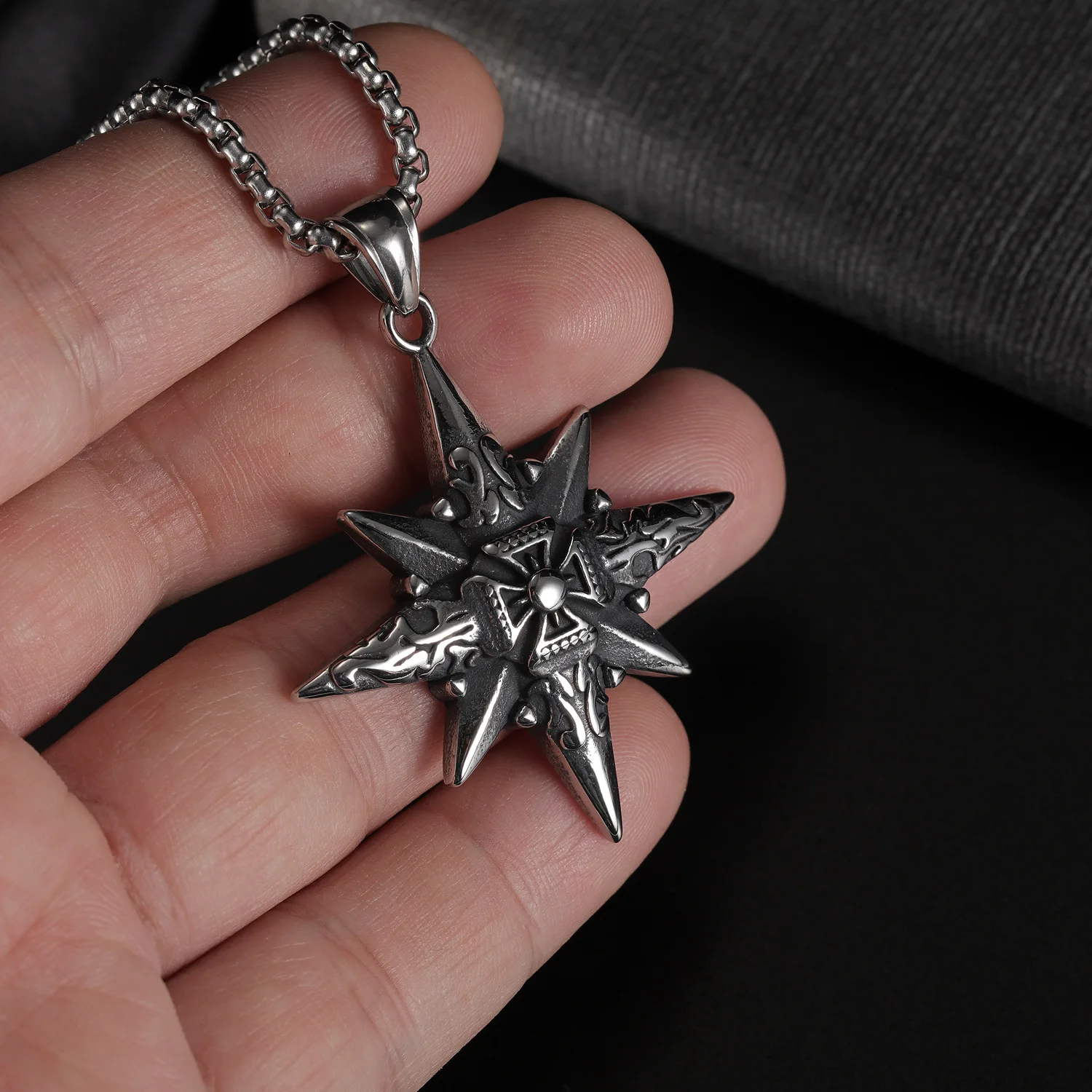 

Jewelry 2021 Trend Stainless Steel Color Men Necklaces For Women Korean Fashion Creative Eight-Pointed Star Pendant Accessories