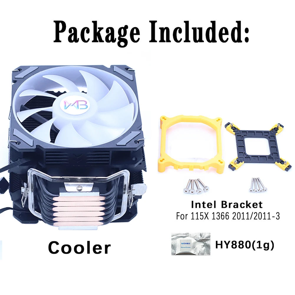 Вентилятор Wovibo для процессора PWM 4PIN 120 мм RGB-подсветка Intel 115x1200 1366 2011 X79 X99 AMD AM3 AM4