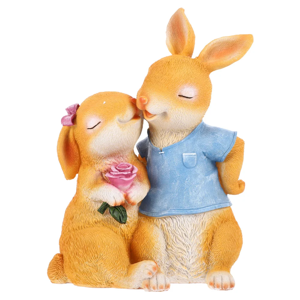 

Exquisite Garden Ornament Chic Couple Rabbits Home Landscape Accessory