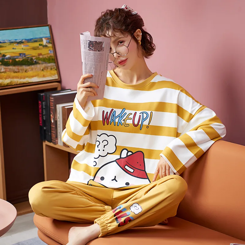 

Зимняя Пижама, комплект для женщин, зеленая пижама с рисунком банта из мультфильма, кавайная хлопковая Домашняя одежда с длинным рукавом, од...