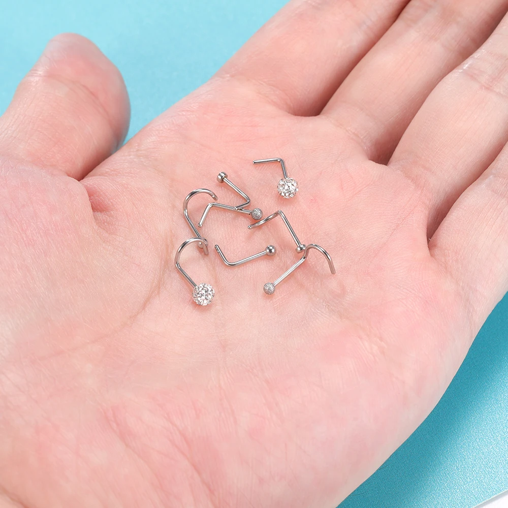 

ZS Nose Rings And Studs Set 8pcs Set L Shape Nose Piercing Rings Set 18G Nose Screw Septum Studs Straight Nose Pierciing Studs