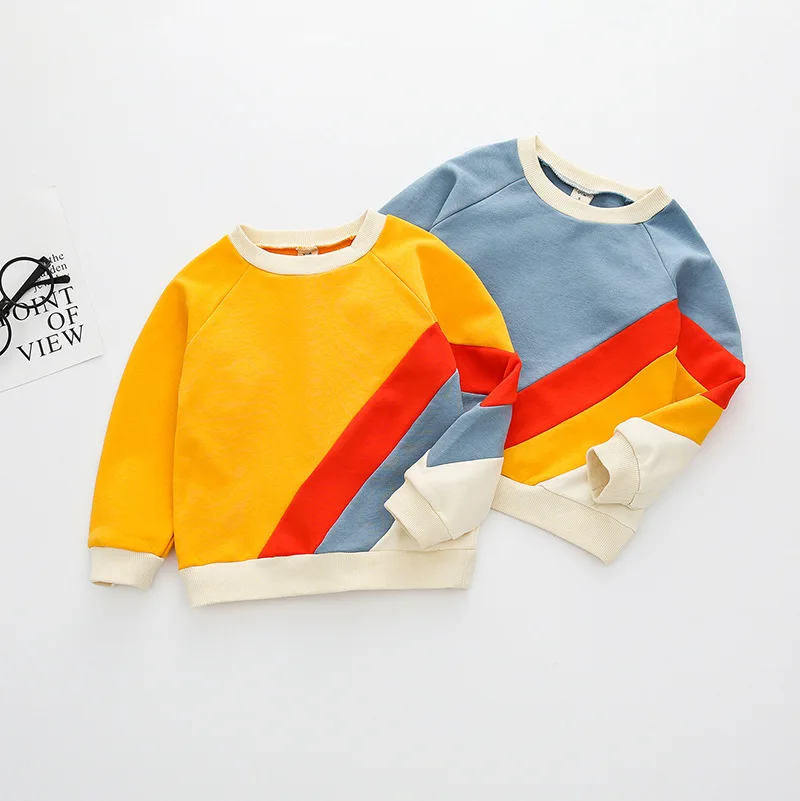 

Girls Sweatshirts Autumn New Arrival Cotton Casual Long Sleeves Shirts for Boys Kids Hoodies Fashion Stitching Toddler Baby Tops