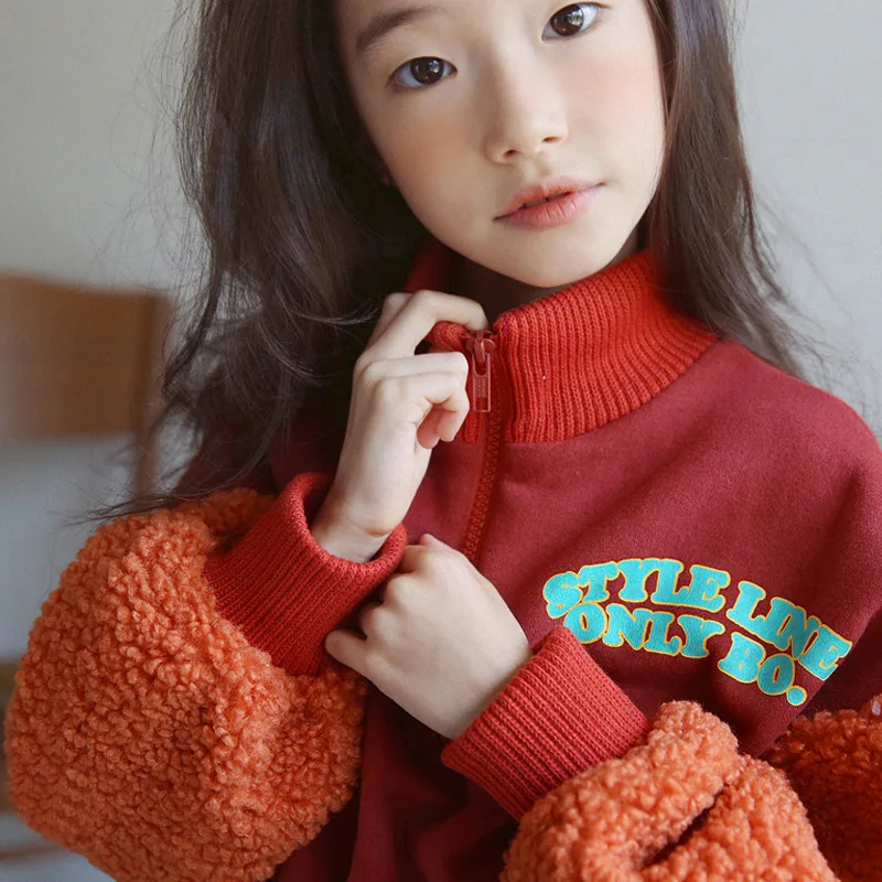 2019 Fashion Girls Autumn Winter Dress for 6 8 10 12 years Casual Long Sleeve Zipper Collar Warm Teenage Clothing |