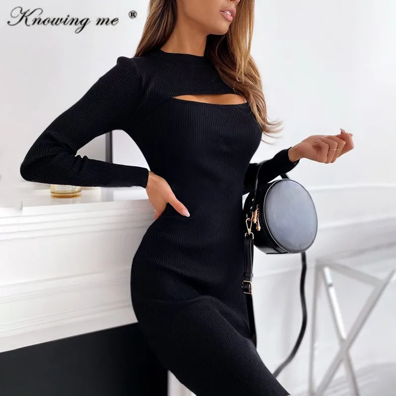 

Женское трикотажное облегающее платье, зимнее облегающее платье с длинным рукавом, для вечеринок, 2021