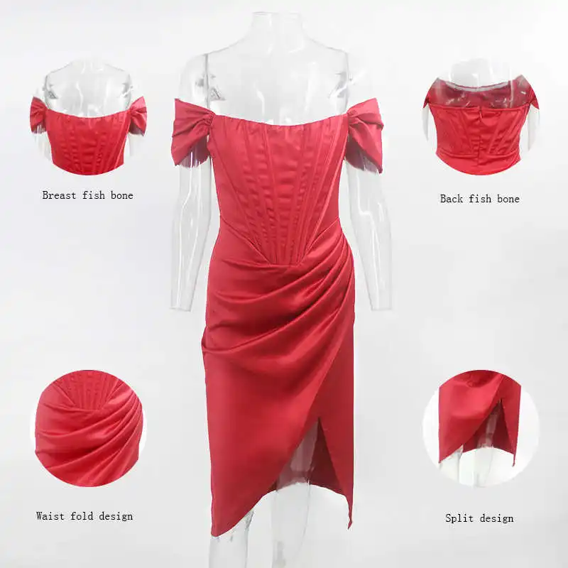 

Townlike stylish satin strain ladies high division deep v sexy party 2021 summer dress with fish spine