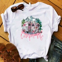 happy camper floral graphic print t shirt women road trip tee shirt femme summer tops tshirt female ladies clothes t shirt
