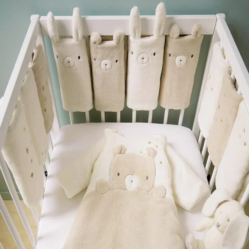 

10Pcs Baby Bed Bumper Protector Cartoon Animal Bear Soft Flannel Newborn Crib Bumper Infant Cushion Cot Bumper Room Decor