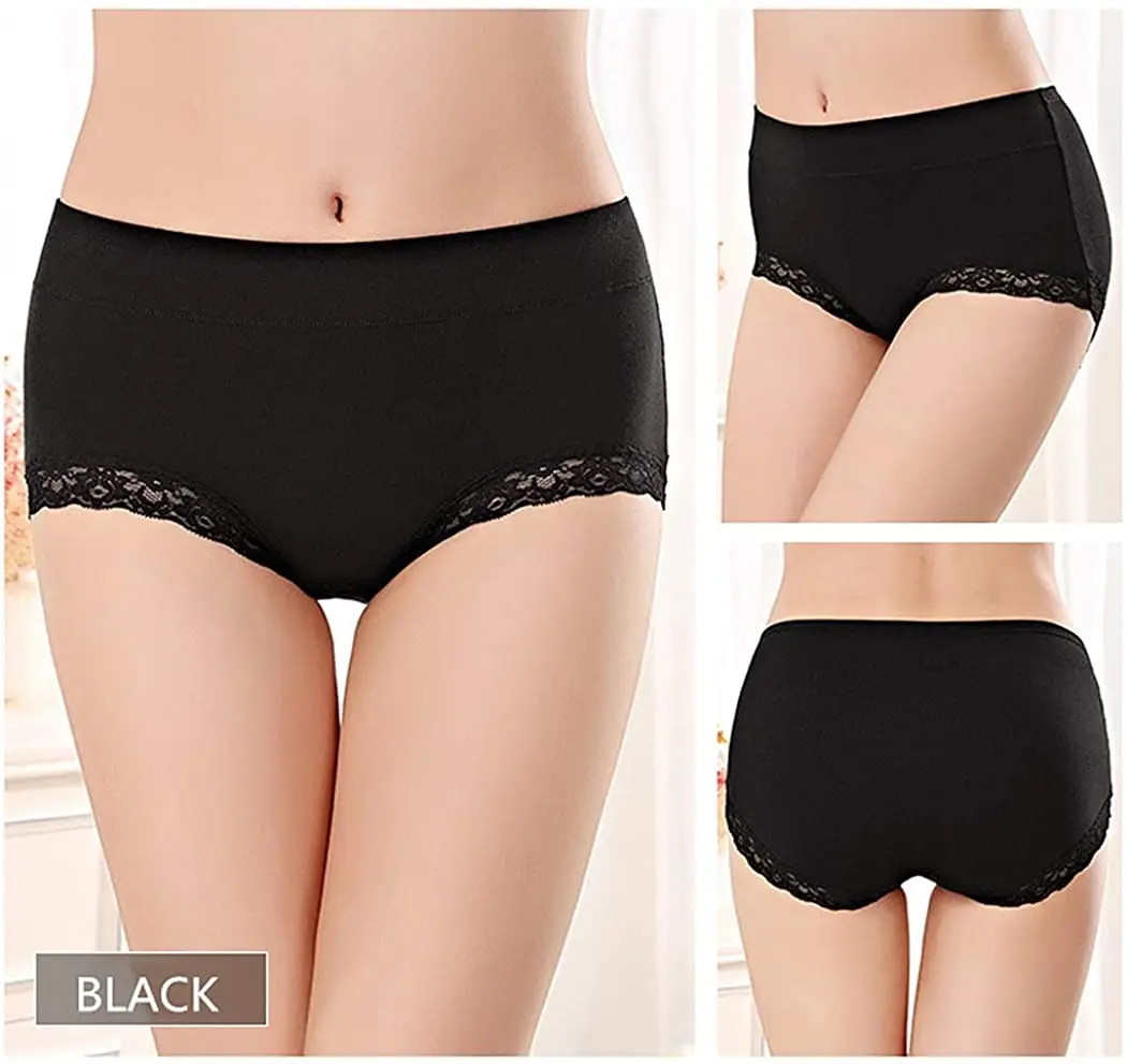

5 Pack Cotton Women Panties Mid Waist Hipster Lace Female Briefs Solid Underwear M-XL