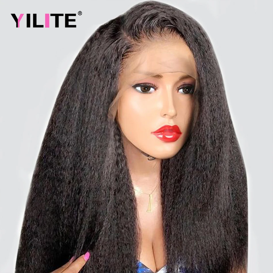 

HD Transparent Lace Frontly Wig Kinky Straight For Black Women 150% Density Brazilian Human Hair 13x4 Lace Front Human Hair Wigs