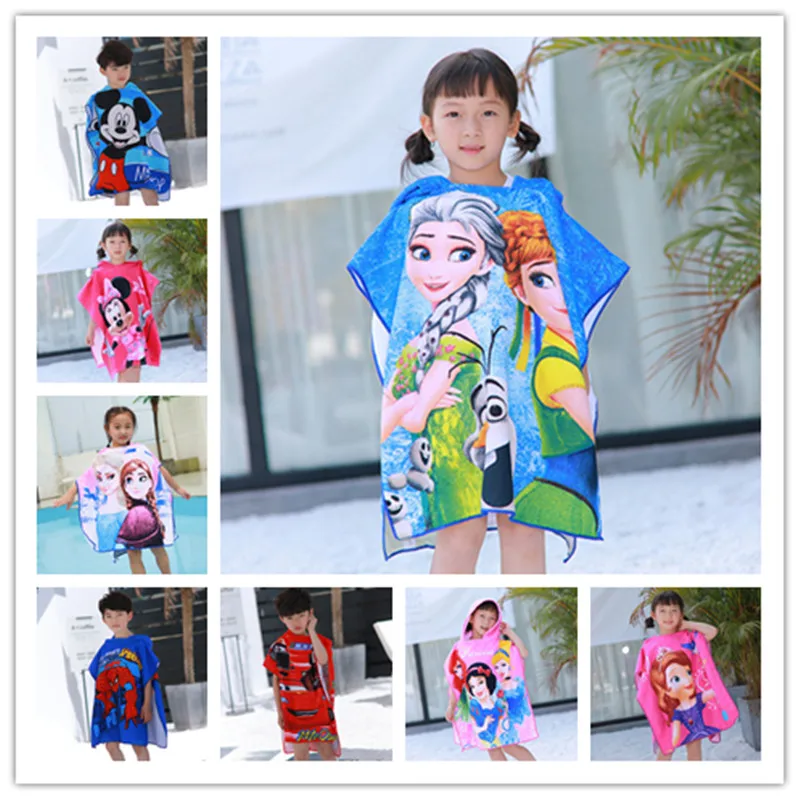 

Disney Cartoon frozen elsa anna Mc Queen Spiderman Mickey minnie Sofia Children Bath Towel Bathrobe Baby Soft Hooded Beach Towel