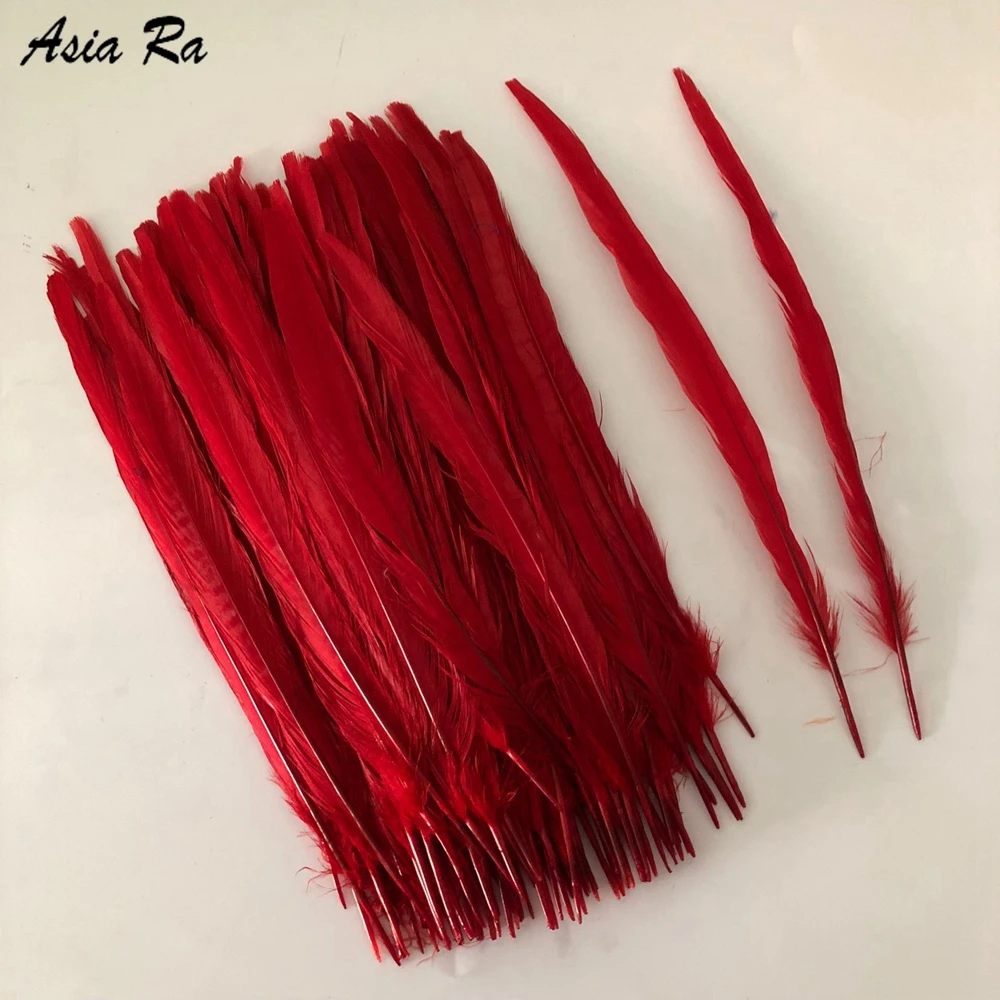 Набор из 100 штук красного цвета качество AAA перьевые фазаны с кольцом 25 30 см длина