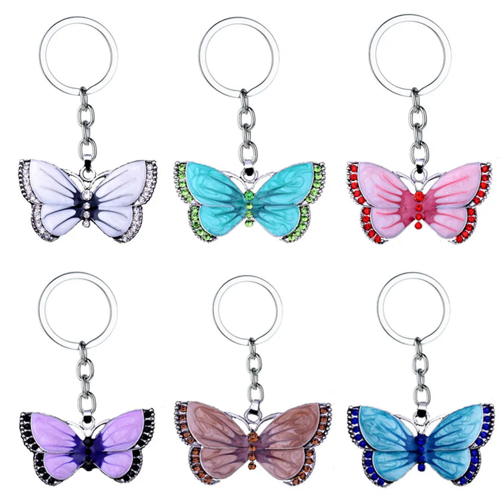 Брелок для ключей в виде бабочки кольцо с подвеской кристаллами и стразами
