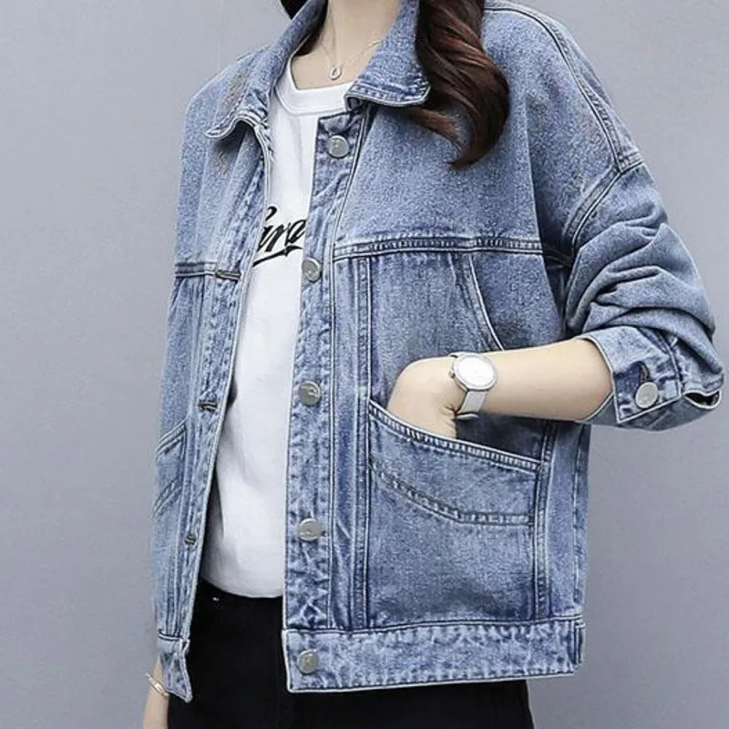 

2021 Spring Autumn New Oversized Denim Blue Jean Vintage Jacket Korean Black Short Top Harajuku Jacket Fashion Cropped Gothic