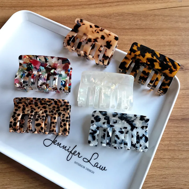 

European And American New Hair Accessories Square Acrylic Acetate Plate Grip Temperament Back Of The Curling Horsetail Hair Grip