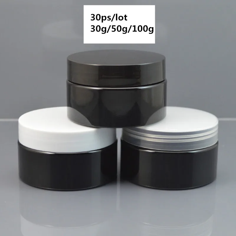 

30ps 50g 100g Black Cosmetic Container Plastic Cream Jar,Empty Plastic Cream Reuse Container With Lids Printable Custom Logo