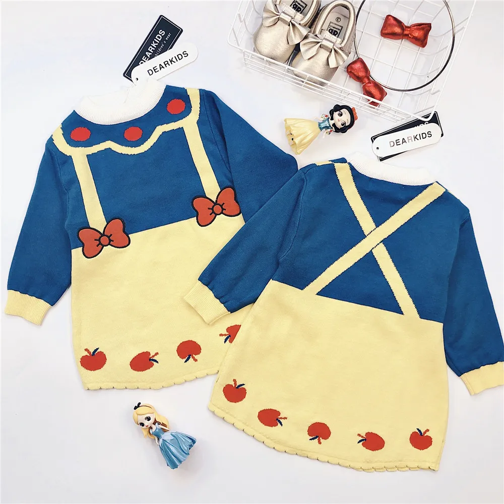 Autumn Winter Baby Girls Dress Snow White Knitted Crochet Princess Dresses For Korean Style Children Dummy 2Pcs Cute | Детская одежда и