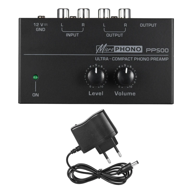 

Phono Preamp Preamplifier with Level Volume Controls RCA Input Output 1/4" TRS Output Interfaces for LP Vinyl Turntable PP500