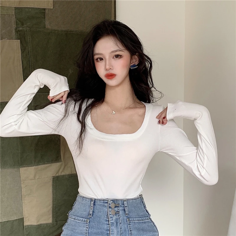 Футболка женская универсальная с круглым вырезом и длинным рукавом облегающий