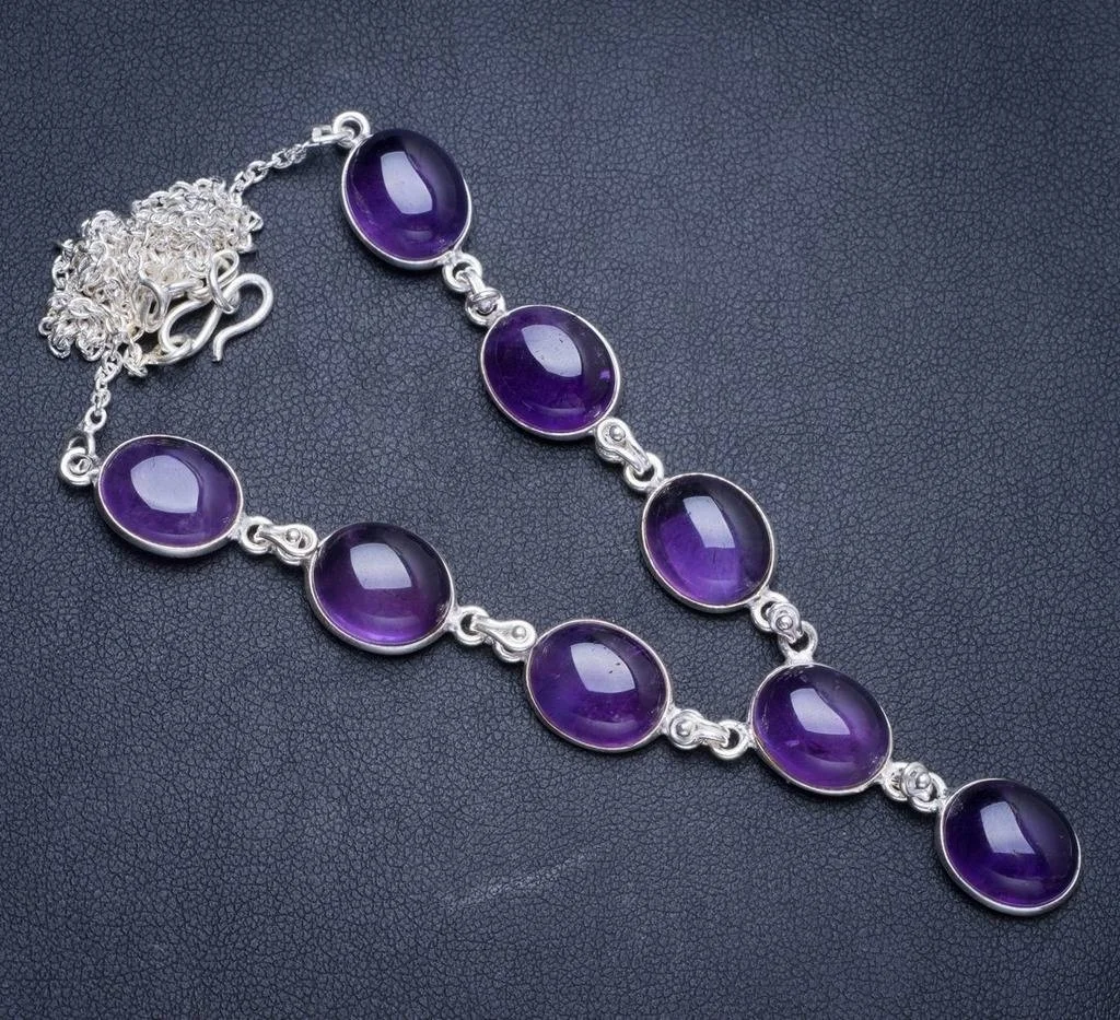 

Natural Amethyst Handmade Unique 925 Sterling Silver Necklace18+0.75" Y5340