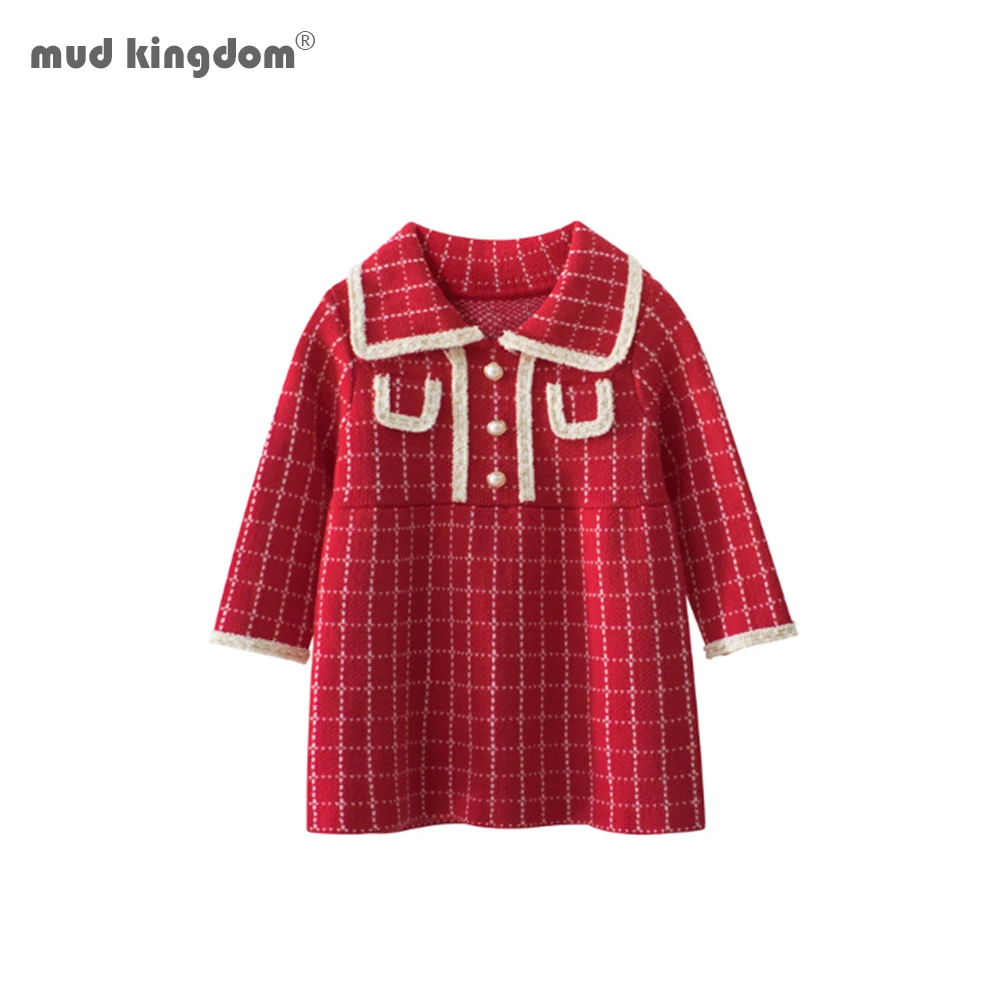 Mudkingdom Girls Knit Sweater DressesToddler baby dress for girl Princess Cotton Winter Spring Autumn Warm Plaid Dresses | Детская
