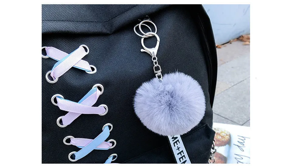 Цепь USB рюкзак Для женщин Холст 5 шт./компл. Для женщин рюкзак для девочек-подростков рюкзаки сумки через плечо женские школьные сумки с кисточками