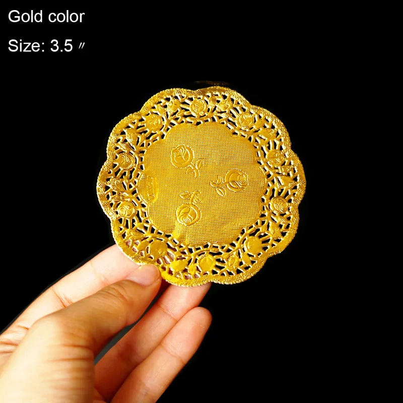 Gold 3.5inch 50 шт. круглые кружевные серебристые золотые бумажные салфетки 3,5/4,5/5,5 дюймов Бумажные винтажные подставки под стол коврики для свадебного украшения - Цвет: Gold 3.5inch