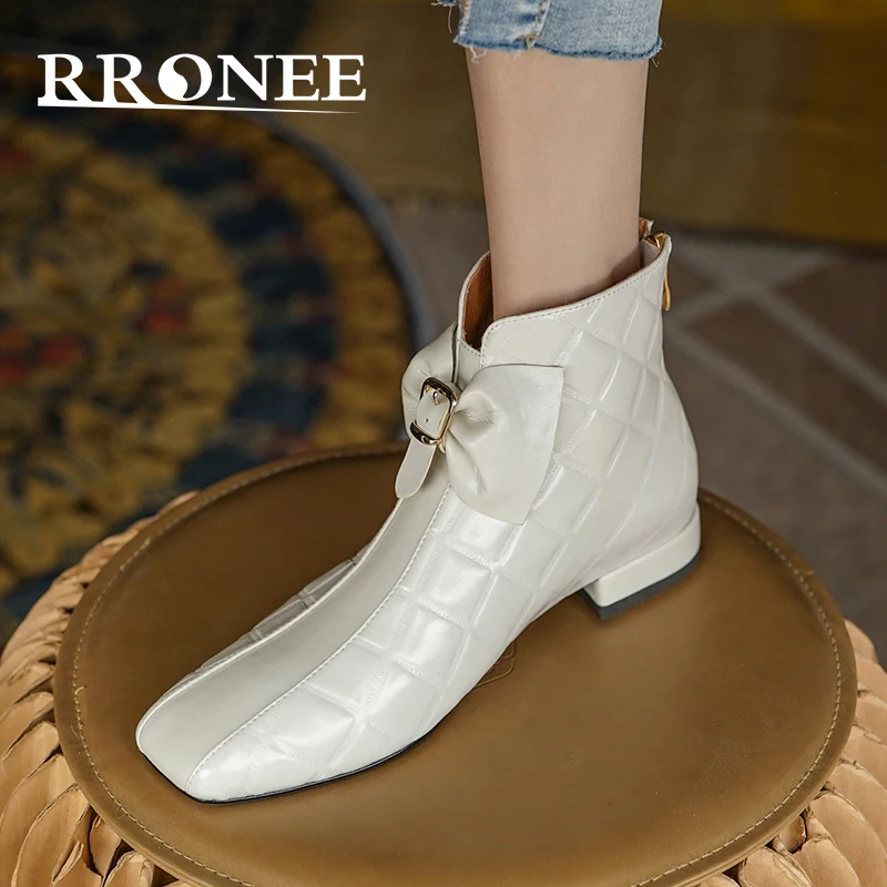 

Женские ботильоны на плоской подошве, демисезонные кожаные ботильоны, маленькие французские ботинки в стиле ретро с квадратным бантом, 2021