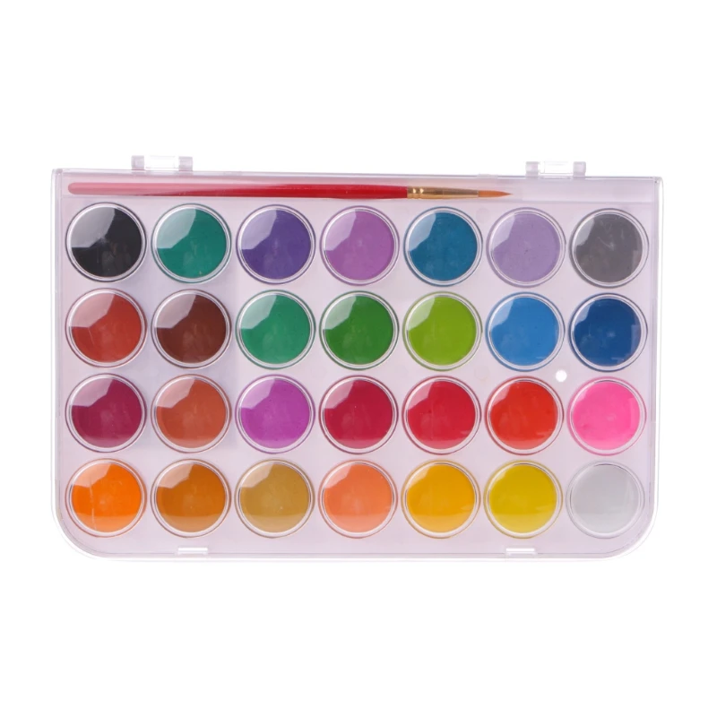 

12/16/24/28/36 Colors Solid Watercolor Cake Painting Box Set Water Brush Pens