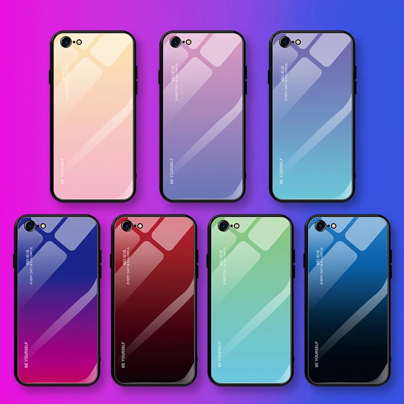 Gradient Tempered Glass Case For iPhone XR 7 8 6 6s Plus on the X XS Max Protective Phone Cases Back Cover |