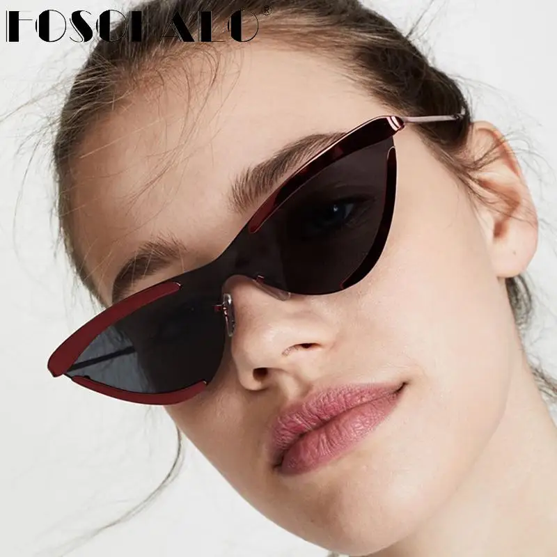 

Fashion Women Cat Eye Sunglasses Brand Designer Small Half Frame Glasses Female Male Mirror Sport Siamese Eyeglasses UV400