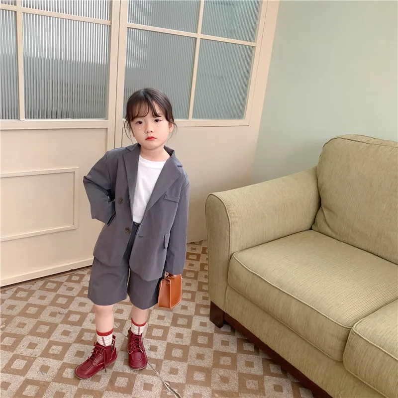 

Unisex Suit Clothes Sets Boys and Girls Plaid Suit with Short Two Pieces Outfits Baby Clothes Spring Autumn Children Suits Set