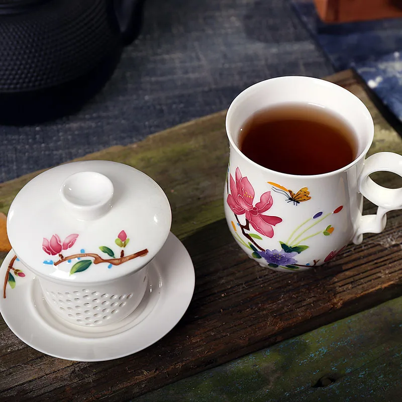 Керамическая чайная чашка Jingdezhen с фильтром Офисная деловая для воды крышкой