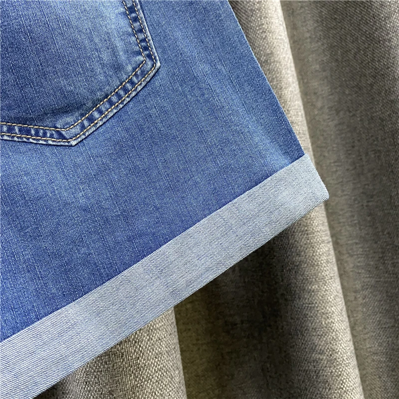 

2021 New Summer Wear Rhinestone Flanging Loose Wide Leg Pants Ladies Fashion Solid Color A- line Denim Shorts for Female