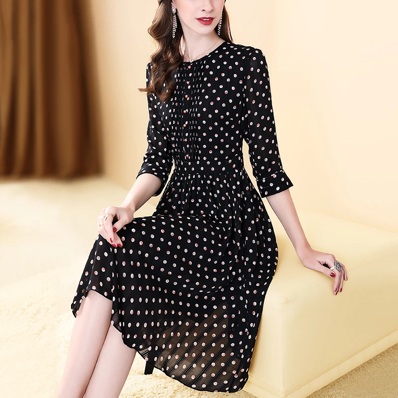 Женское шифоновое платье в горошек ONLY PLUS повседневное ТРАПЕЦИЕВИДНОЕ ПЛАТЬЕ с