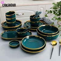 nordic ceramic tableware peacock green saucer dinner plate bowl spoon phnom penh dinnerware set suitable for kitchen estaurant