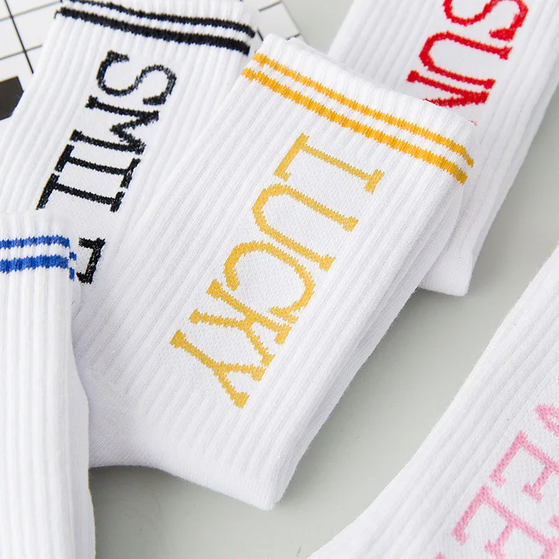 Женские хлопковые носки с буквенным принтом Белые Повседневные в Корейском