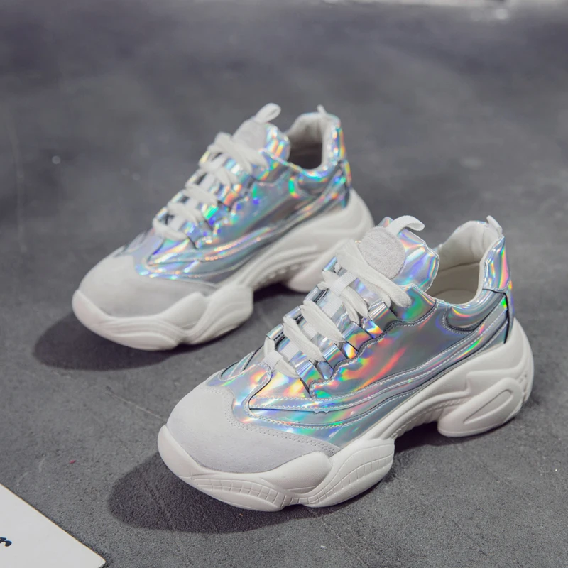 Fujin/Брендовая женская повседневная обувь Блестящие кроссовки на платформе