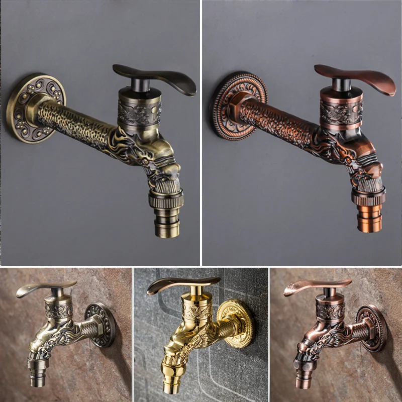 

Lengthen Zinc alloy Antique Garden Faucet Carved Wall Mount Bibcock Tap Watering Fitting Faucet Adapter Torneira parede