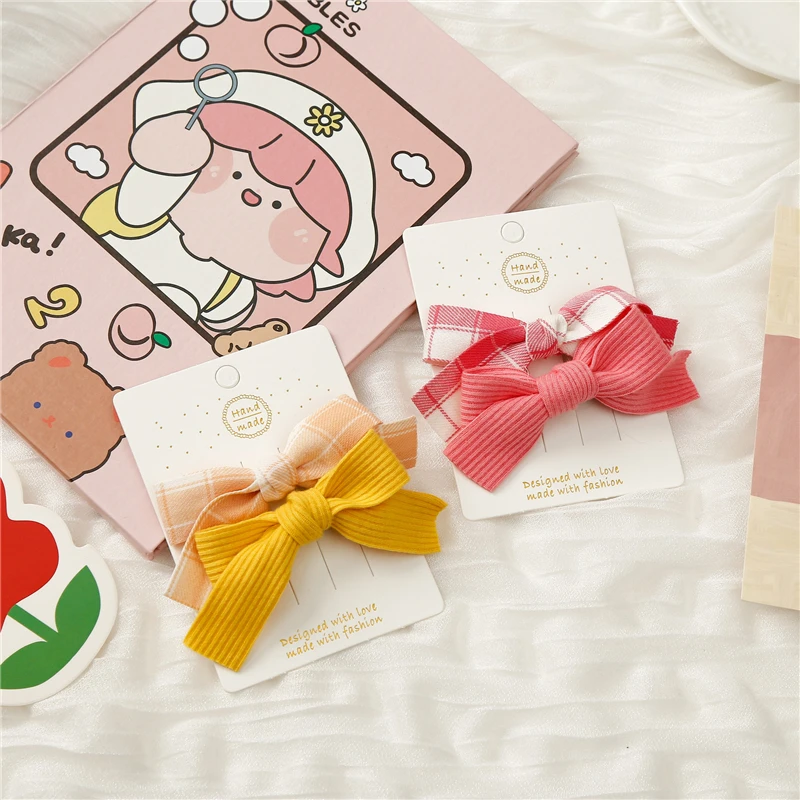 

Korean Children's Hairpin Cute Cartoon Bowknot Lattice Two-piece Headdress