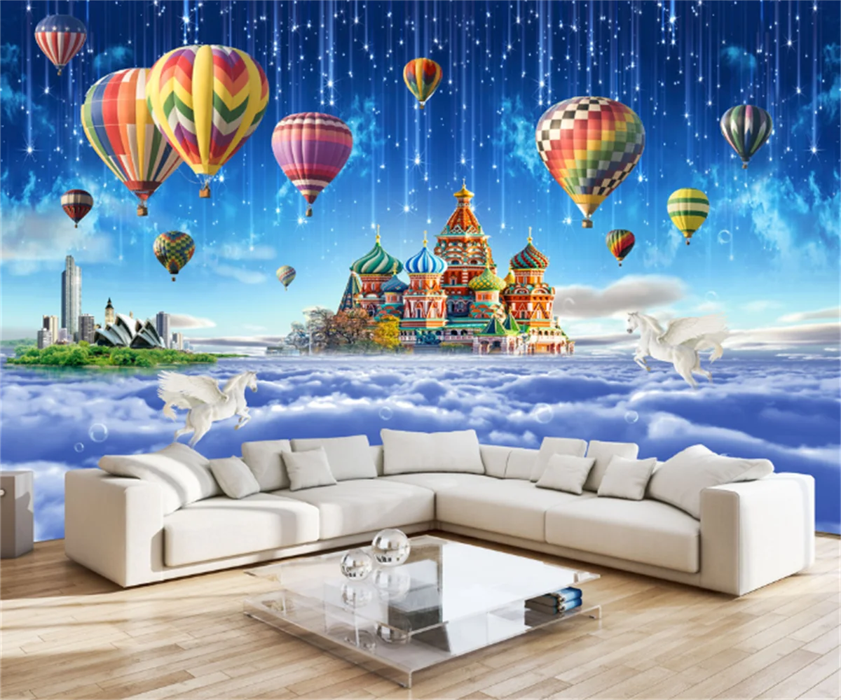 

Beautiful starry sky 3D wallpaper European and American cartoon castle children's room background mural furniture decoration