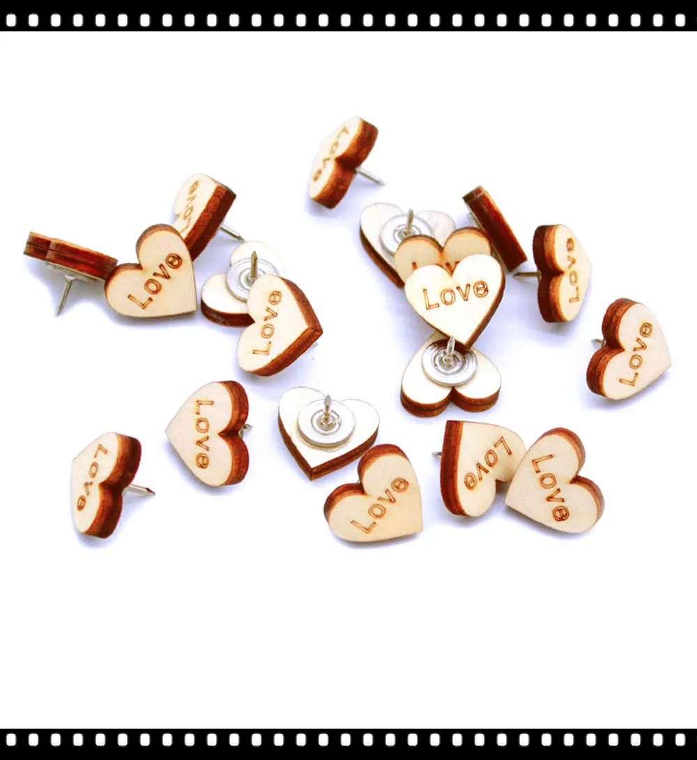 

20 Pcs/Lot Heart Shape Thumb Tack Wood Standard Pin For Wall Decoration Push Pins Thumbtacks Photo Pin Office School Supplies